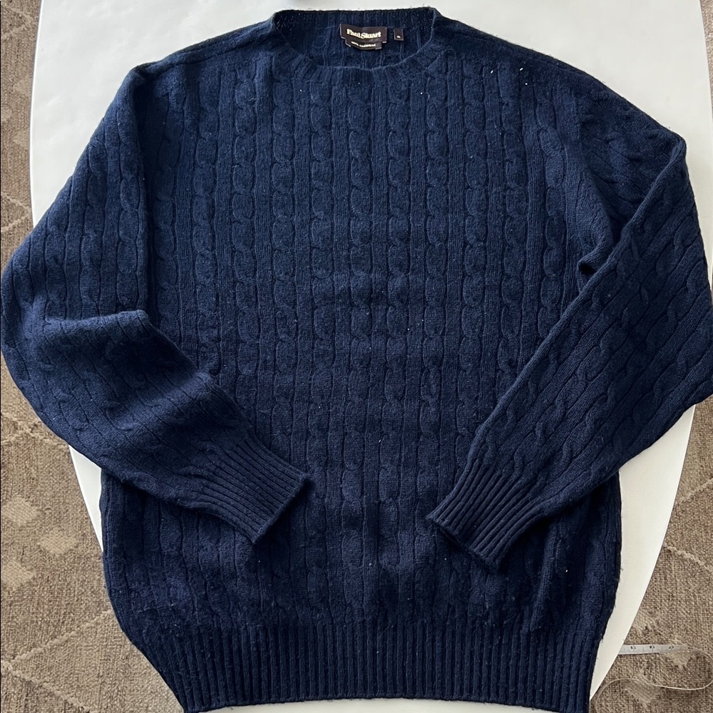 Paul Stuart Men's 100% Cashmere Cable Knit Navy Blue Crewneck Sweater XL $895 - Picture 2 of 8